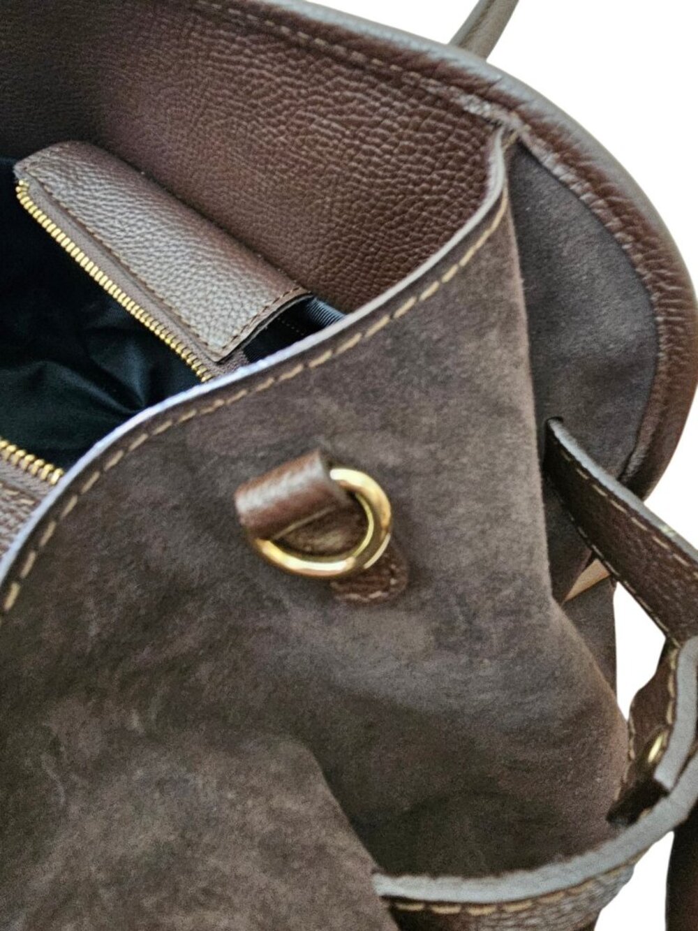 Firenze Italy Genuine Pebble Leather Brown Suede Handbag Purse Tote Bag Large. - Picture 10 of 16
